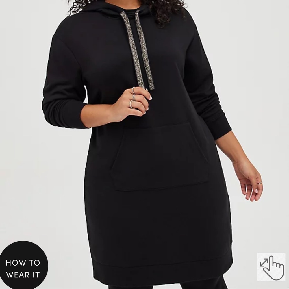 🖤NWT Torrid Black Ultra Soft Fleece Hoodie Dress 1X🖤